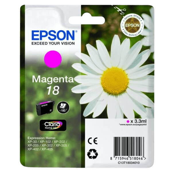 Epson Original 18 C13T18034012 magenta blækpatron | Indhold: 3,3 ml.