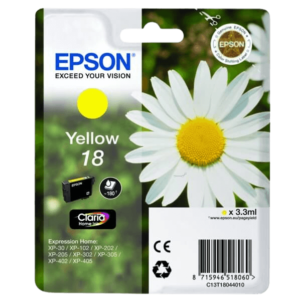 Epson Original 18 C13T18044012 gul blækpatron | Indhold: 3,3 ml.