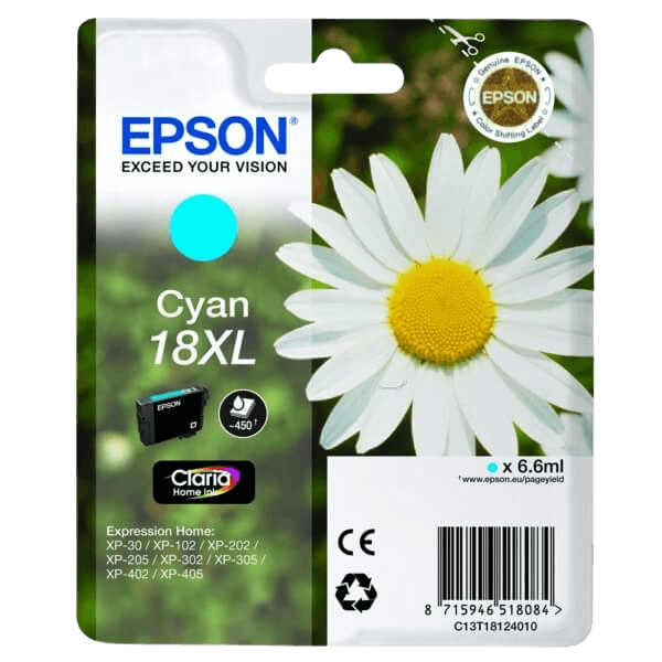 Epson Original 18 C13T18124012 XL cyan blækpatron | Indhold: 6,6 ml.