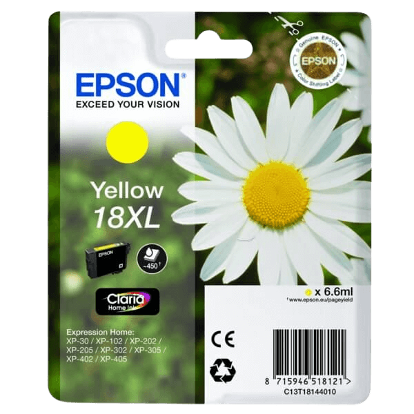 Epson Original 18 C13T18144012 XL gul blækpatron | Indhold: 6,6 ml.