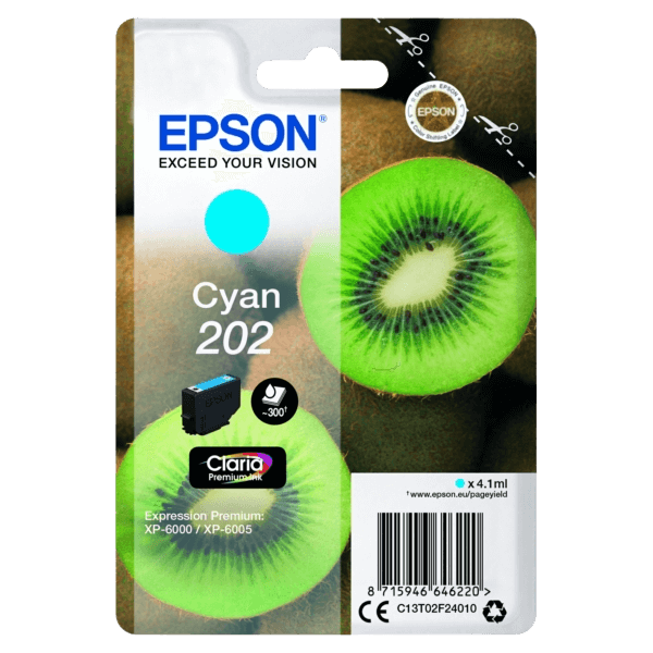 Epson Original 202 C13T02F24010 cyan blækpatron | Indhold: 300 sider