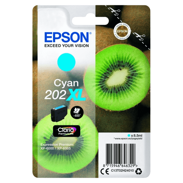 Epson Original 202 C13T02H24010 XL cyan blækpatron | Indhold: 650 sider