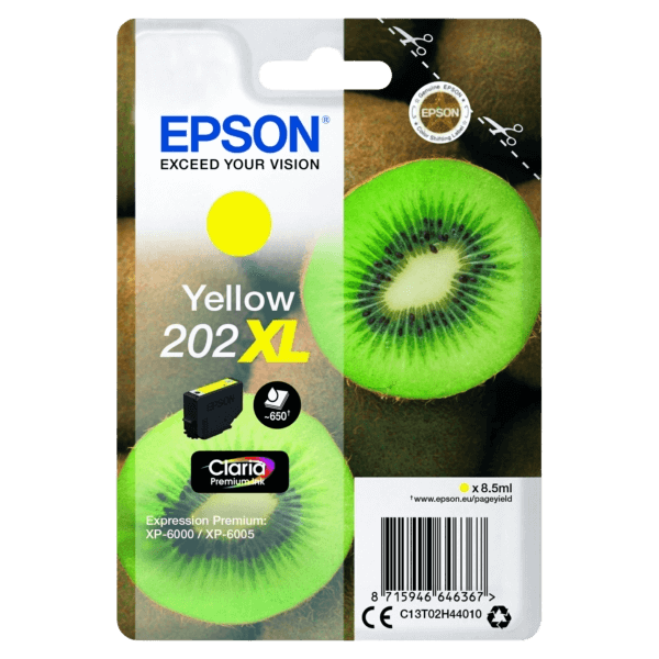 Epson Original 202 C13T02H44010 XL gul blækpatron | Indhold: 650 sider