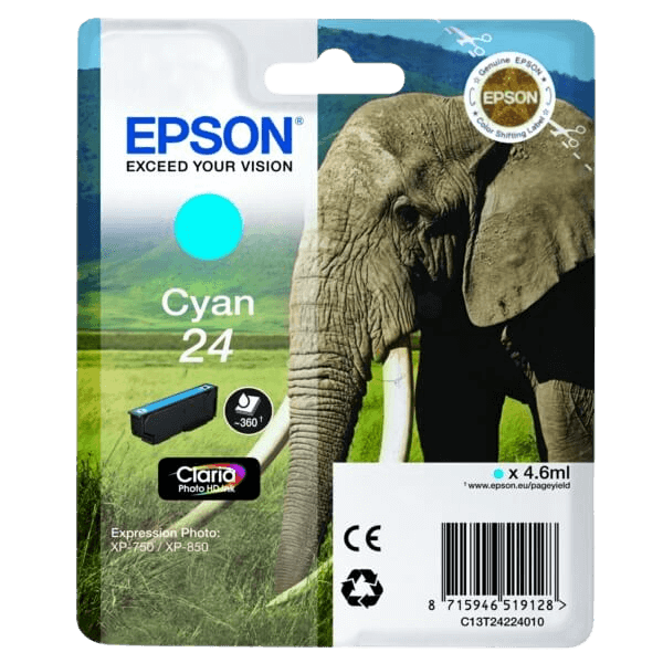 Epson Original 24 C13T24224012 cyan blækpatron | Indhold: 4,6 ml.