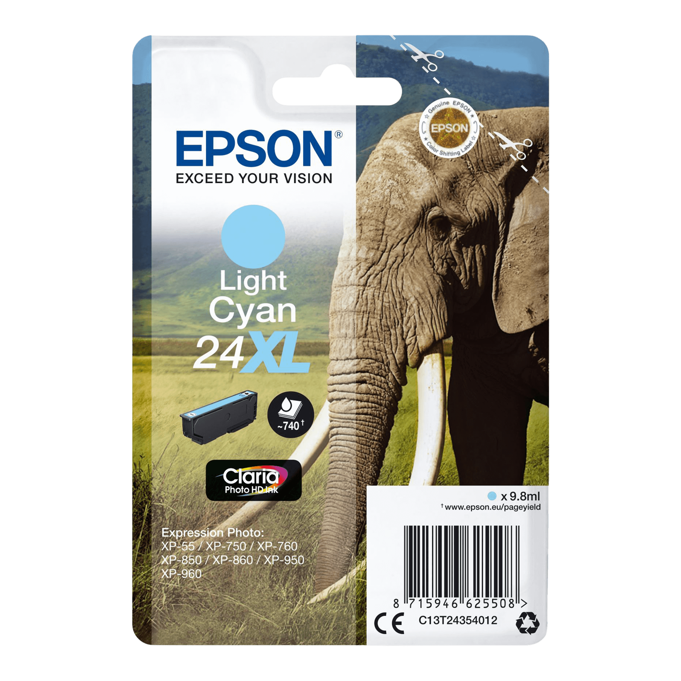 Epson Original 24XL C13T24354012 lys cyan blækpatron | Indhold: 10 ml.