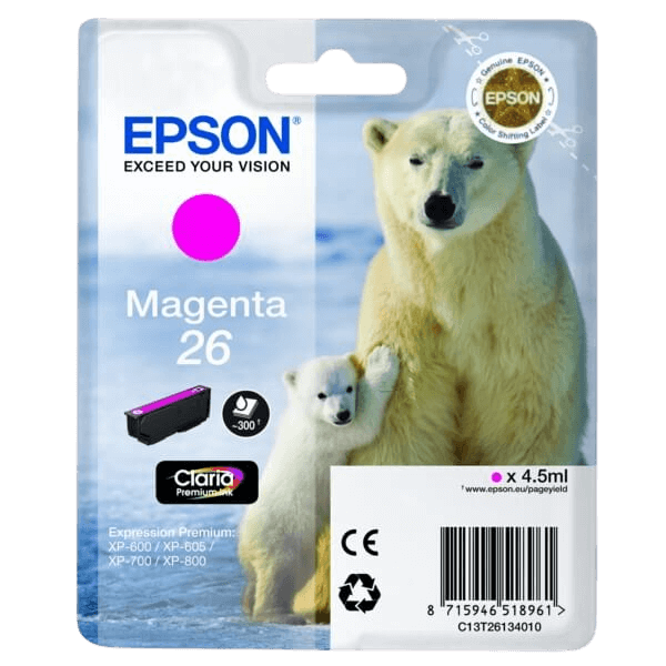 Epson Original 26 C13T26134012 magenta blækpatron | Indhold: 4,5 ml.