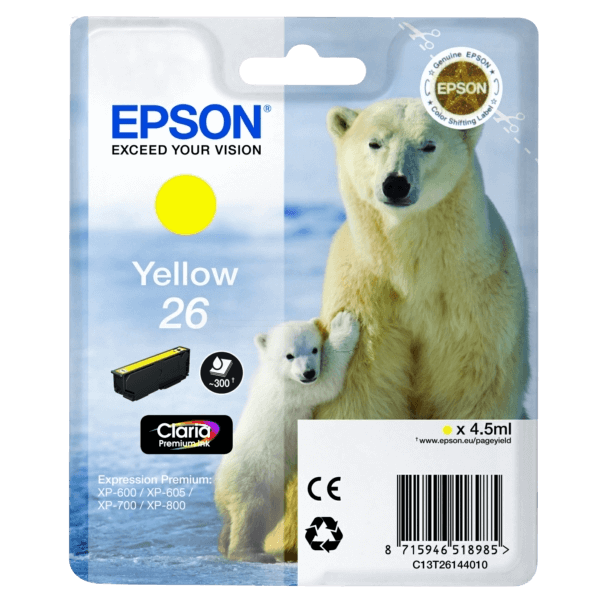 Epson Original 26 C13T26144012 gul blækpatron
