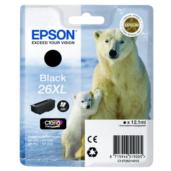 Epson Original 26 C13T26214012 XL sort blækpatron | Indhold: 12,2 ml.