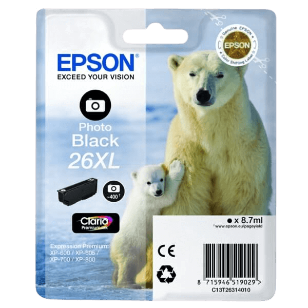Epson Original 26 C13T26314012 XL foto sort blækpatron | Indhold: 8,7 ml.
