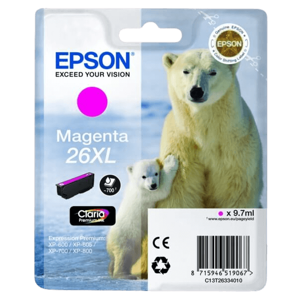 Epson Original 26 C13T26334012 XL magenta blækpatron | Indhold: 9,7 ml.