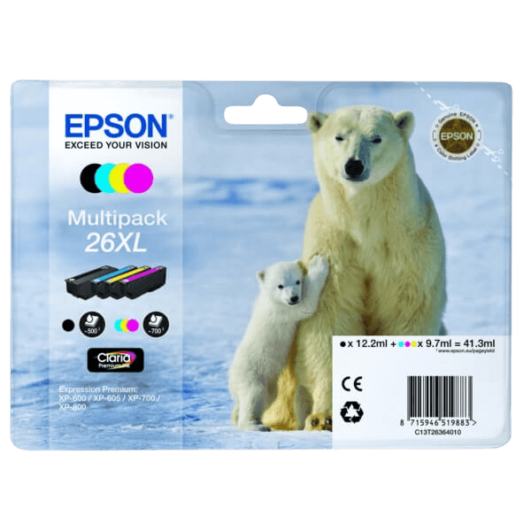 Epson Original 26 C13T26364010 XL CMYK rabatpakke | Indhold: 41,3 ml.