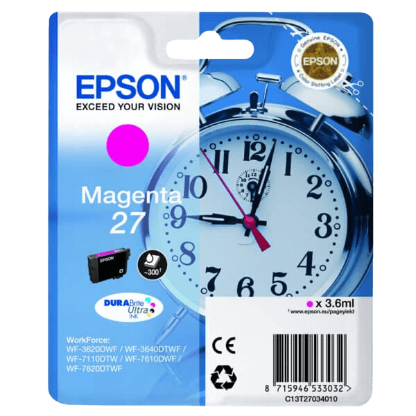 Epson Original 27 C13T27034012 magenta blækpatron | Indhold: 3.6 ml.