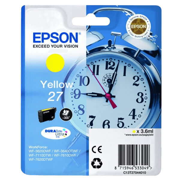 Epson Original 27 C13T27044012 gul blækpatron | Indhold: 3.6 ml.