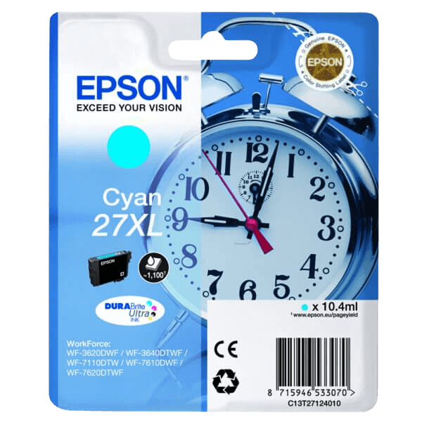 Epson Original 27 C13T27124012 XL cyan blækpatron | Indhold: 10.4 ml.