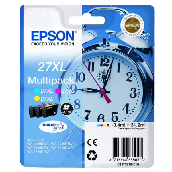 Epson Original 27 C13T27154012 XL 3 farver i én rabatpakke | Indhold: 31.2 ml.