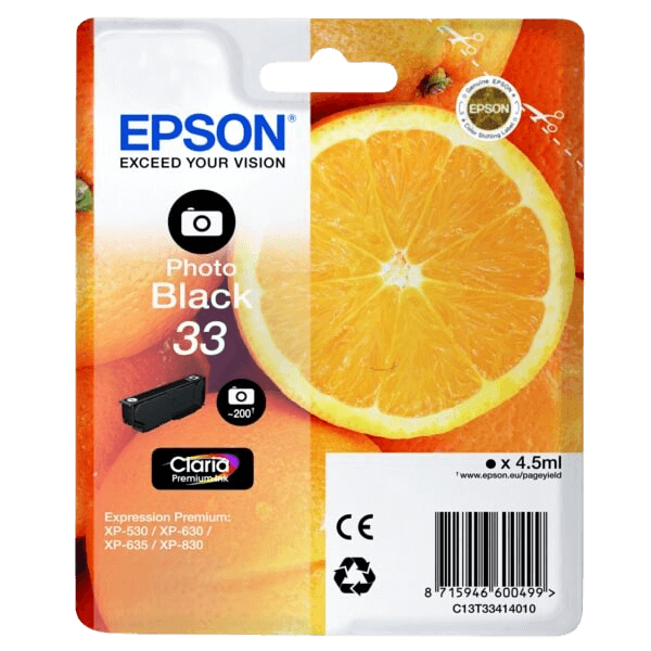 Epson Original 33 C13T33414012 foto sort blækpatron | Indhold: 4,5 ml.