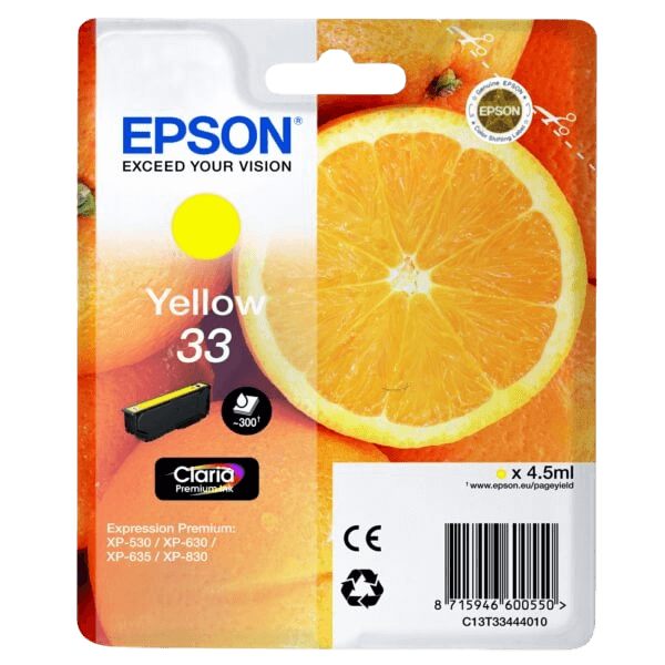Epson Original 33 C13T33444012 gul blækpatron | Indhold: 4,5 ml.