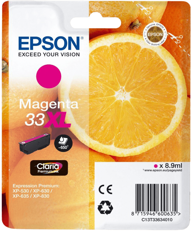 Epson Original 33 C13T33634012 XL magenta blækpatron | Indhold: 8,9 ml.