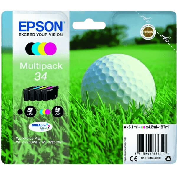 Epson Original 34 C13T34664010 CMYK rabatpakke | Indhold: 1 x 6,1 + 3 x 4,2 ml.