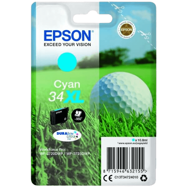 Epson Original 34 C13T34724010 XL cyan blækpatron | Indhold: 10,8 ml.