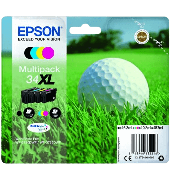 Epson Original 34 C13T34764010 XL CMYK rabatpakke | Indhold: 1 x 16,3 + 3 x 10,8 ml.
