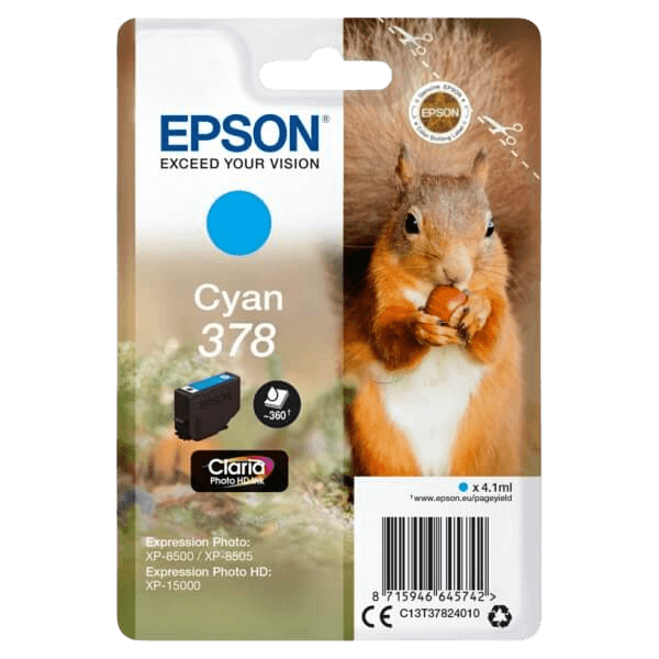 Epson Original 378 C13T37824010 cyan blækpatron | Indhold: 4,1 ml.