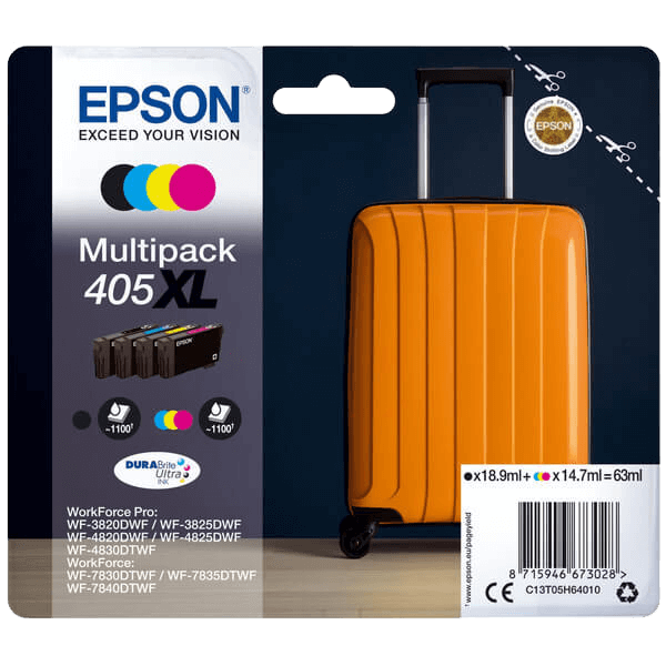 Epson Original 405XL C13T05H64010 CMYK rabatpakke | Indhold: 1x 18,9 + 3x 14,7 ml.