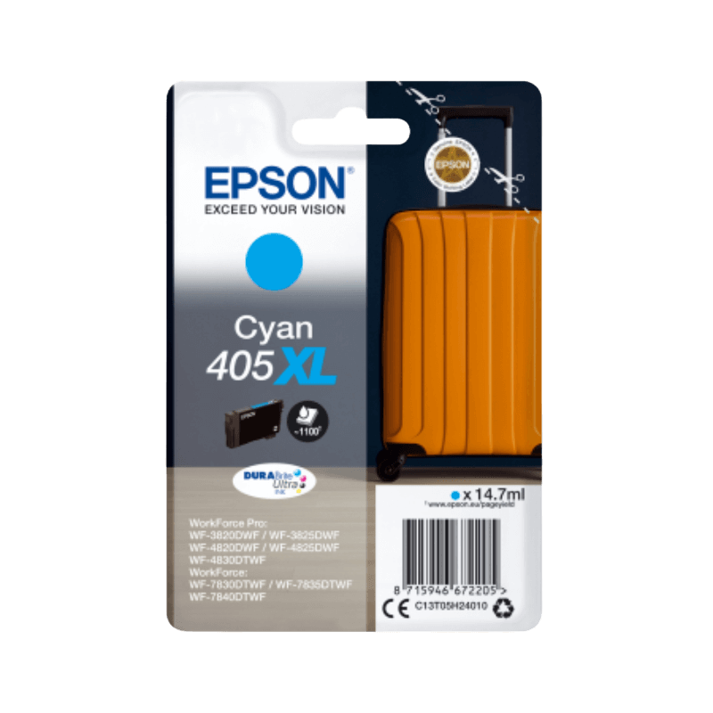 Epson Original 405XL C13T05H24010 cyan blækpatron | Indhold: 14,7 ml.