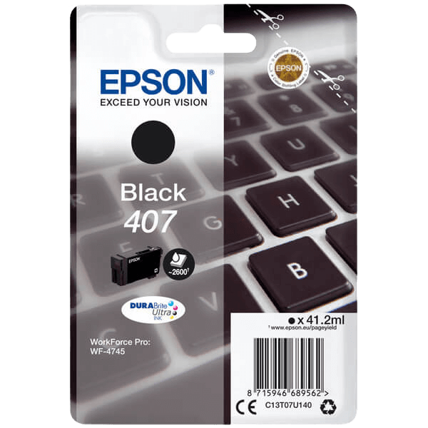 Epson Original 407 C13T07U140 sort blækpatron | Indhold: 41,2 ml.