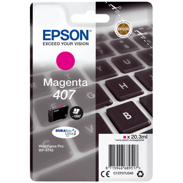 Epson Original 407 C13T07U340 magenta blækpatron | Indhold: 20,3 ml.