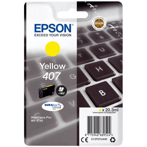 Epson Original 407 C13T07U440 gul blækpatron | Indhold: 20,3 ml.