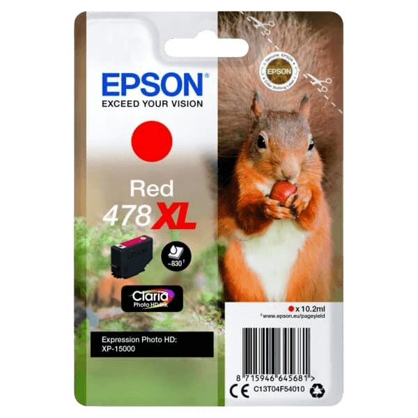 Epson Original 478 C13T04F54010 XL rød blækpatron | Indhold: 10,2 ml.