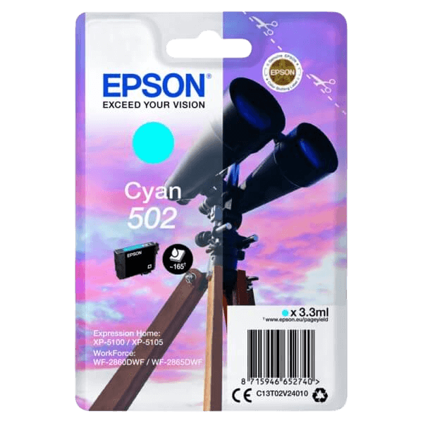 Epson Original 502C C13T02V24010 cyan blækpatron | Indhold: 3,3 ml.