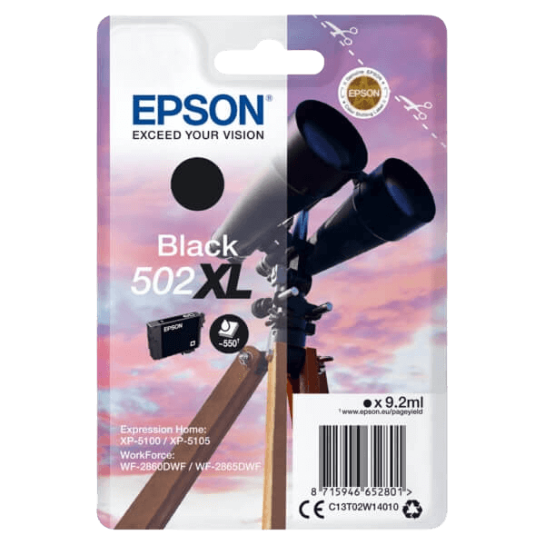 Epson Original 502XLBK C13T02W14010 sort blækpatron | Indhold: 9,2 ml.