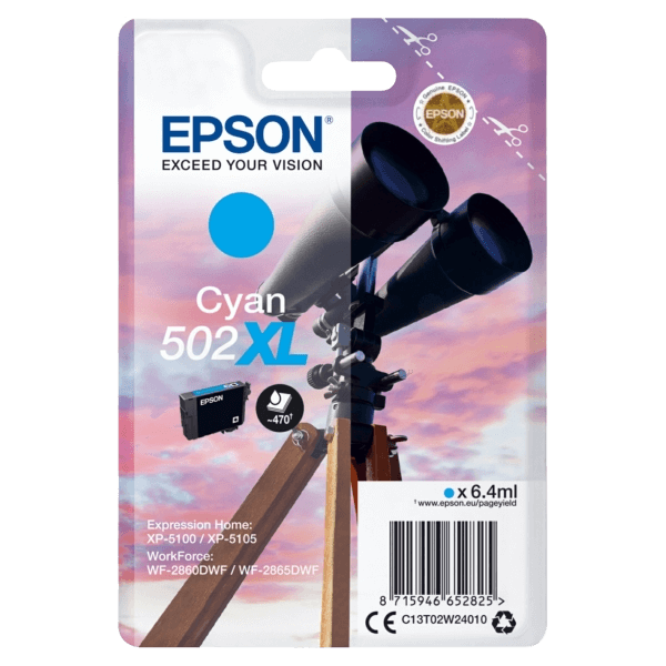 Epson Original 502XLC C13T02W24010 cyan blækpatron | Indhold: 470 sider