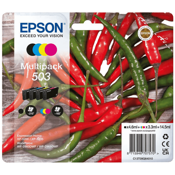Epson Original 503 C13T09Q64010 CMYK rabatpakke | Indhold: 4,6 + 3x 3,3 ml.