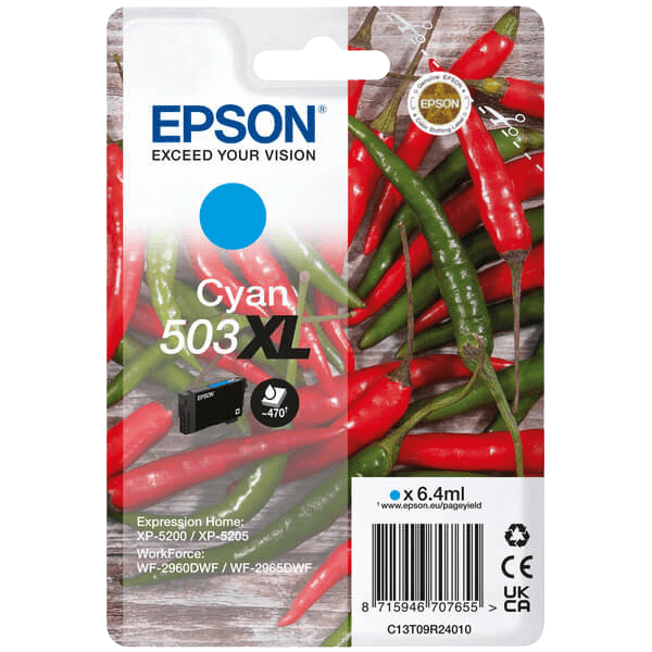 Epson Original 503XLC C13T09R24010 cyan blækpatron | Indhold: 6,4 ml.