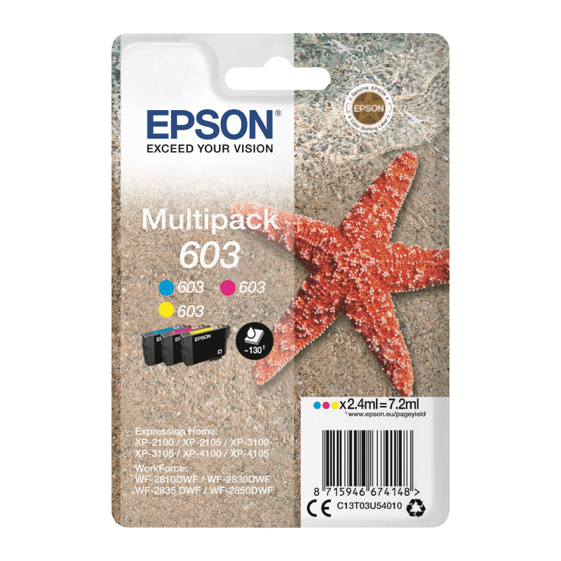 Epson Original 603 C13T03U54010 3 farver i én rabatpakke | Indhold: 3x2,4 ml.