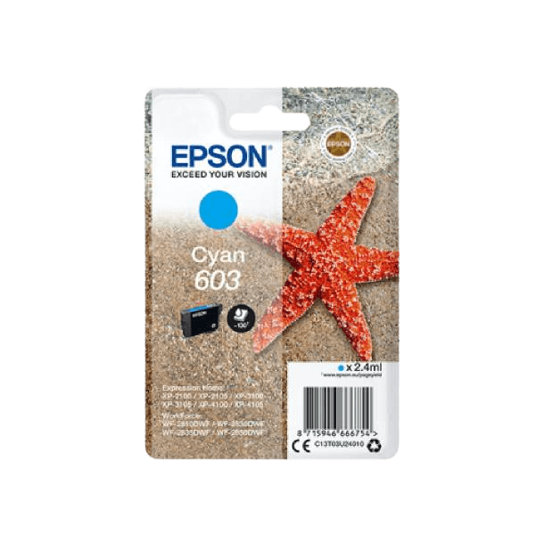 Epson Original 603 C13T03U24010 cyan blækpatron | Indhold: 2,4 ml.