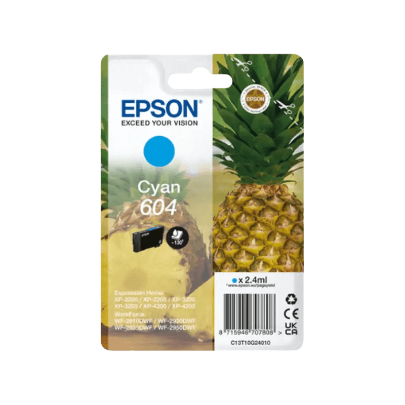 Epson Original 604 C13T10G24010 cyan blækpatron | Indhold: 2,4 ml.