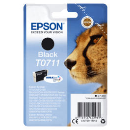 Epson Original T0711 C13T07114012 sort blækpatron | Indhold: 7,4 ml.