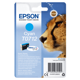 Epson Original T0712 C13T07124012 cyan blækpatron | Indhold: 5,5 ml.
