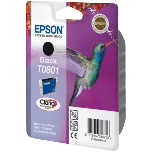 Epson Original T0801 C13T08014011 sort blækpatron | Indhold: 7,4 ml.