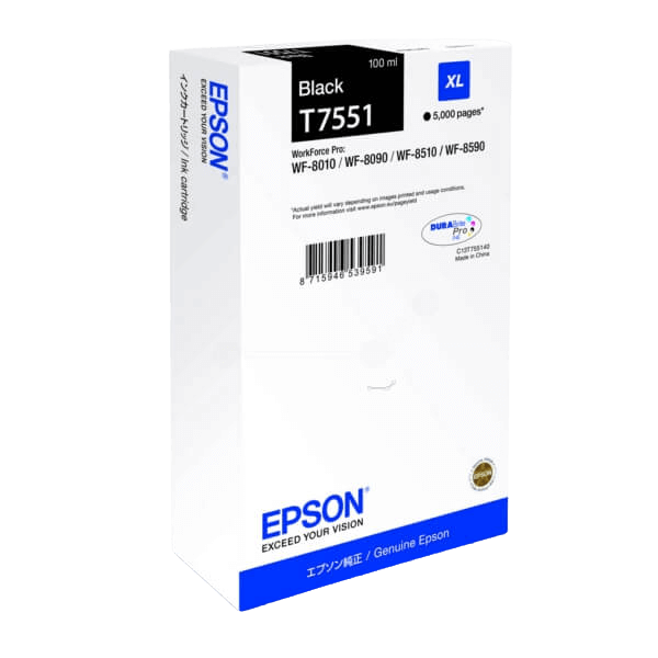 Epson Original T7551 C13T755140 XL sort blækpatron | Indhold: 100 ml.