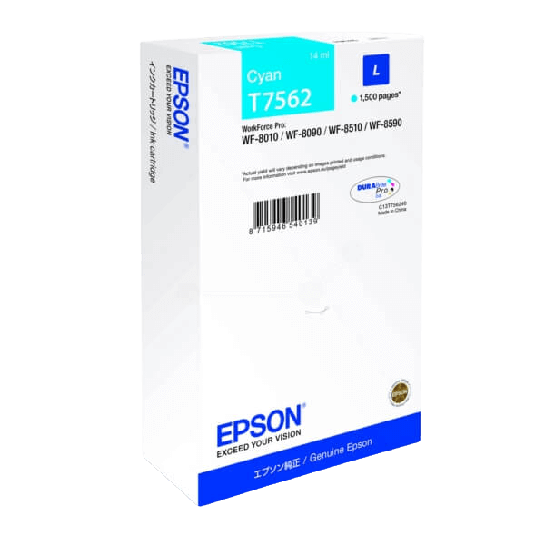 Epson Original T7562 C13T756240 cyan blækpatron | Indhold: 14 ml.