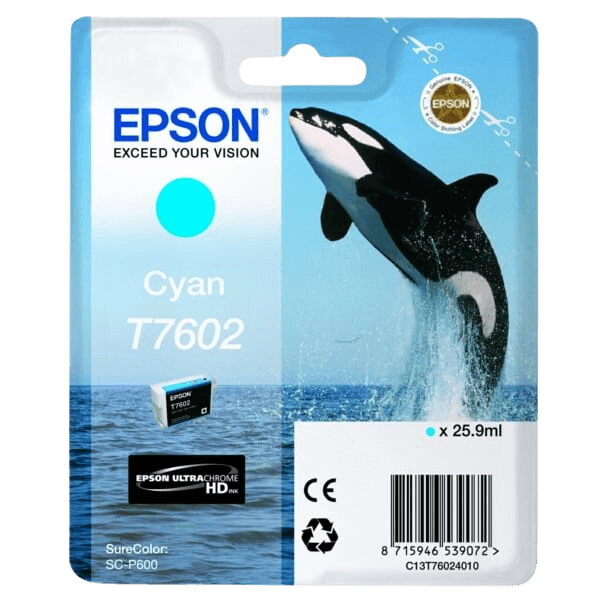 Epson Original T7602 C13T76024010 cyan blækpatron | Indhold: 25,9 ml.