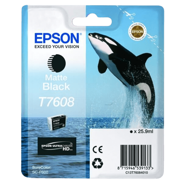 Epson Original T7608 C13T76084010 mat sort blækpatron | Indhold: 25,9 ml.