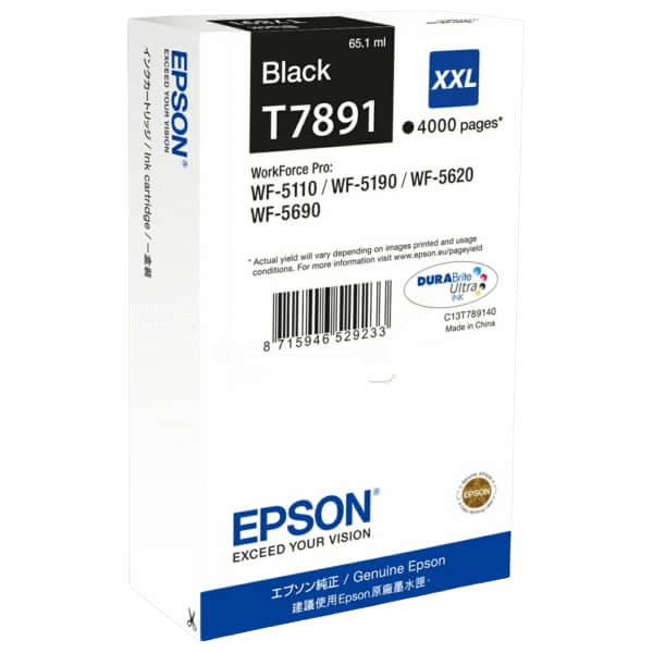 Epson Original T7891 C13T789140 XXL sort blækpatron | Indhold: 65,1 ml.