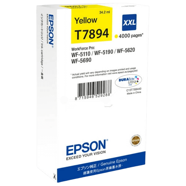 Epson Original T7894 C13T789440 XXL gul blækpatron | Indhold: 34,2 ml.