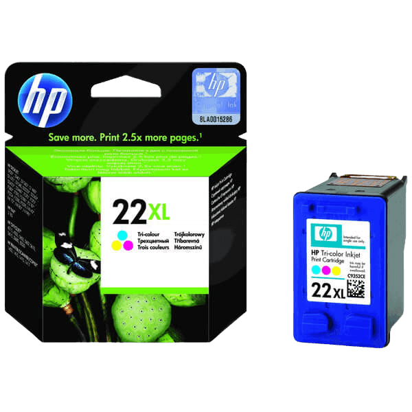 HP Original 22 C9352CE XL 3 farver i én blækpatron | Indhold: 11 ml.
